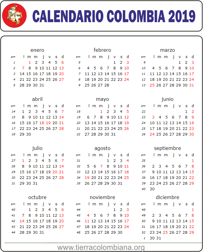 calendario 2019 feriados colombia